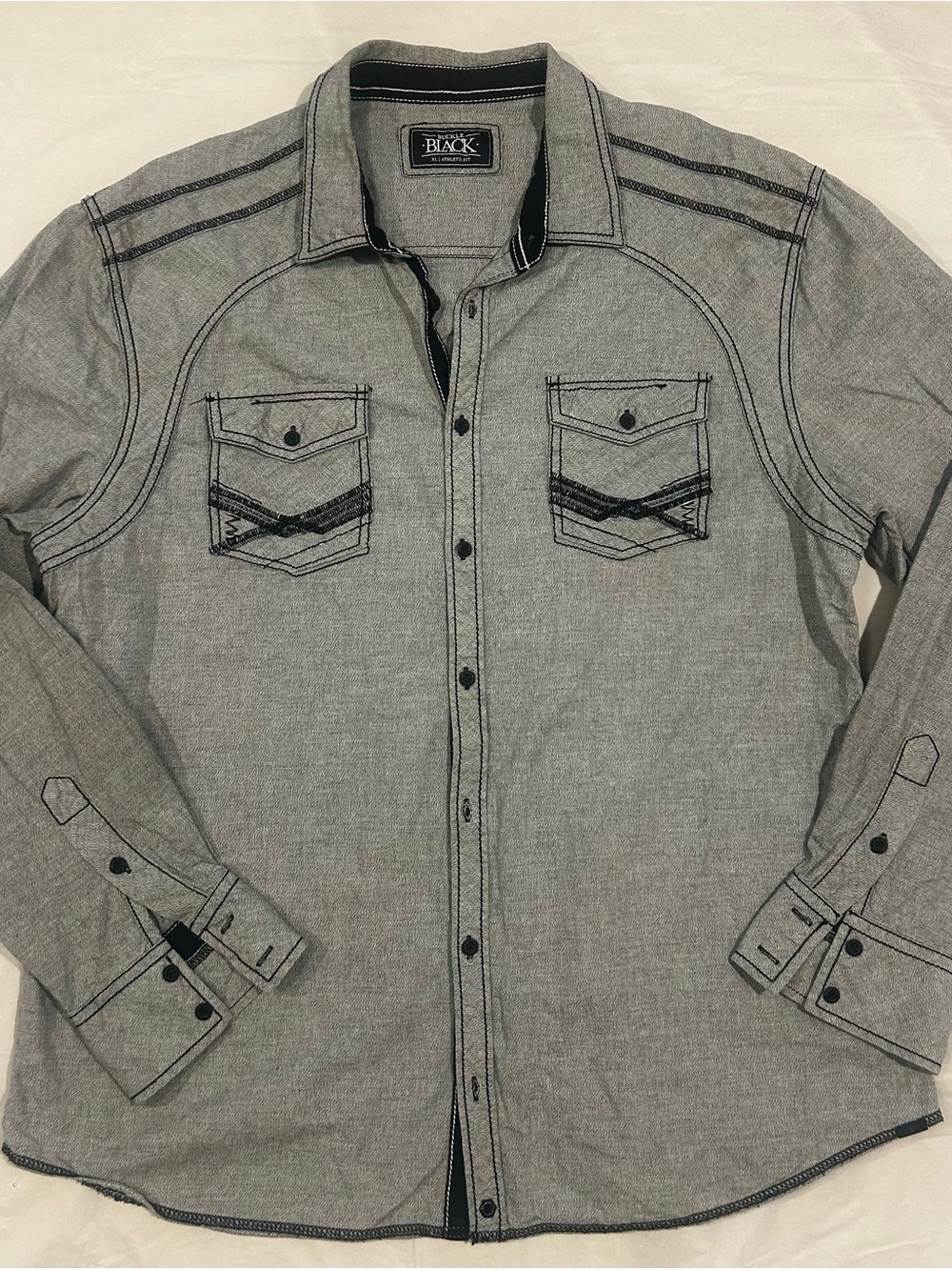 Men's Buckle Black Athletic Fit Shirt Grey Marled Size XL